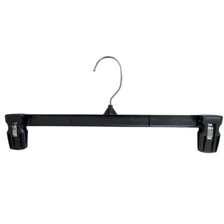 Hanger Central Recycled Black Heavy Duty Plastic Pants & Skirt Bottom Hangers with Padded Pinch Clips and Polished Metal Swi
