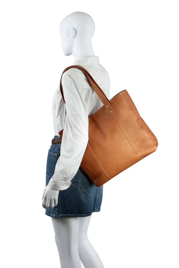 Le Donne Leather Women's Double Strap Rivet Tote, Grey