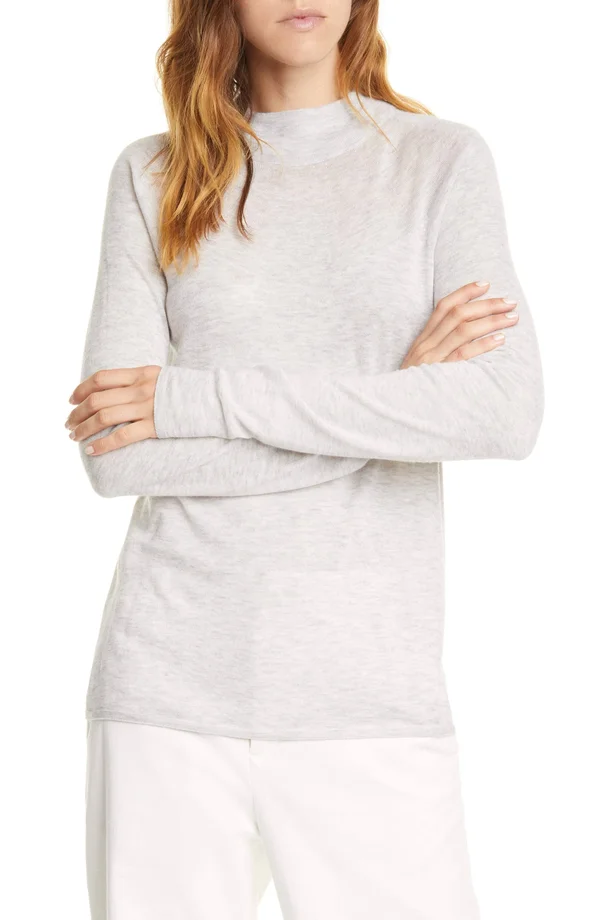 Women's Vince Seamless Wool Blend Mock Neck Top X-Large, Heather Grey