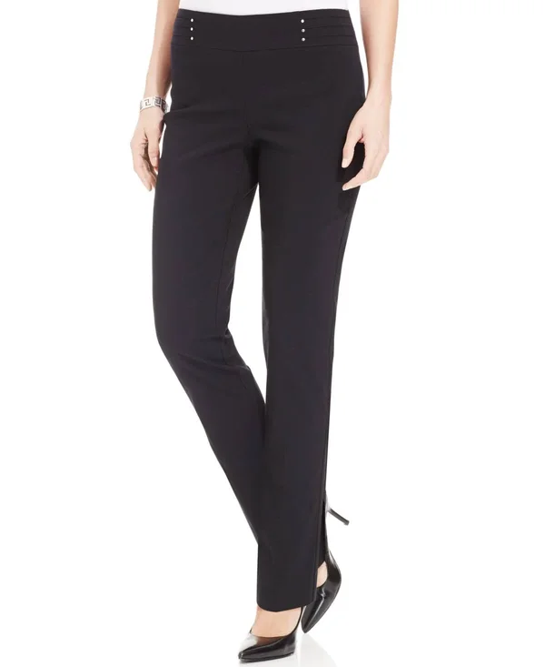 Jm Collection Studded Pull-On Tummy Control Pants - Regular, Short, and Long Lengths, M Gray
