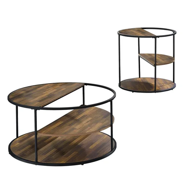 Furniture of America Henvale 35.38 Black Rectangle Wood Top 2-Piece Coffee Table Set