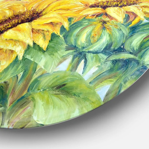 Design Art 'Three Sunflowers' Painting Print on Metal, Yellow