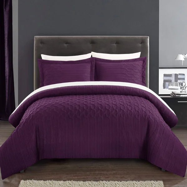 Chic Home Jazmine 7 Piece Comforter Set Embossed Bed in A Bag Plum, Twin XL