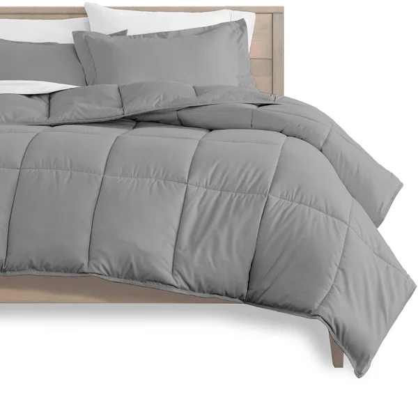 Bare Home Bed-in-a-Bag Down Alternative Comforter & Sheet Set - Comforter Set: Light Grey - Sheet Set: White - Twin XL