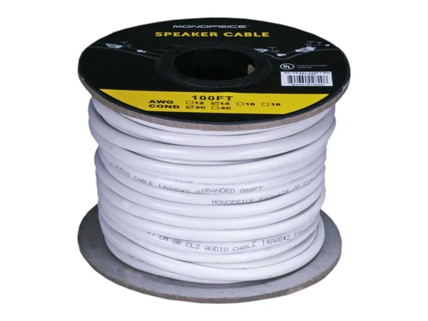 Monoprice 102820 100ft 14AWG CL2 Rated 2-Conductor Loud Speaker Cable (For In-Wall Installation)