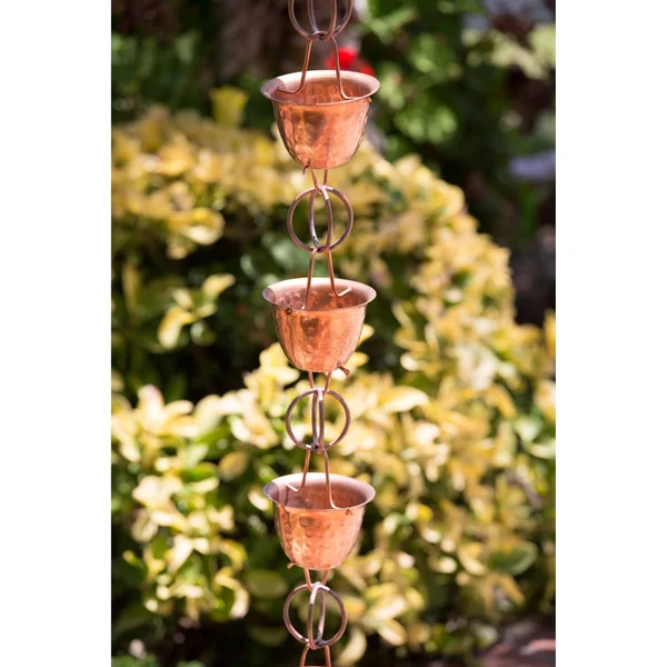 Monarch Pure Copper Hammered Cup Rain Chain 8.5-Foot