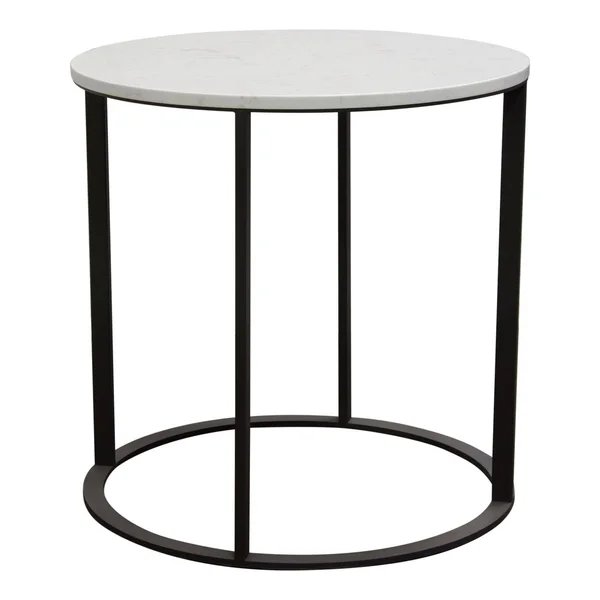 Diamond Sofa Surface Round End Table w/ Engineered Marble Top & Black Powder Coated Metal Base