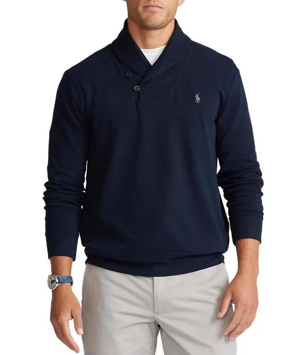 Polo Ralph Lauren Luxury Jersey Shawl Pullover, Mens, S, Aviator Navy