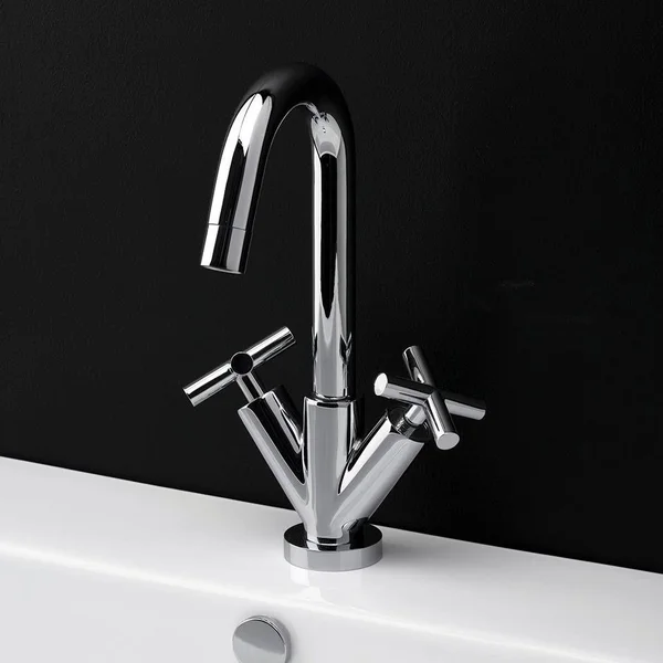 Lacava 1581.1-CR Deck-Mount Single-Hole Faucet w/ A Goose-Neck Spout, Two Cross Handles Polished Chrome