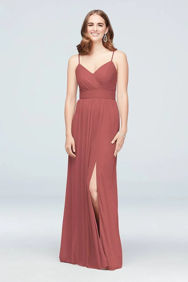 Spaghetti Strap Ruched Waist Mesh Bridesmaid Dress - Iris (Purple) - 4