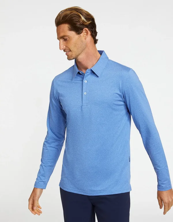 Sun Protective Long Sleeve Polo Shirt for Men UPF 50+, UV Protection Light Grey