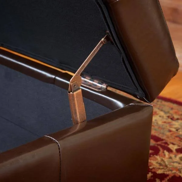 Noble House Chatsworth Brown Leather Storage Ottoman