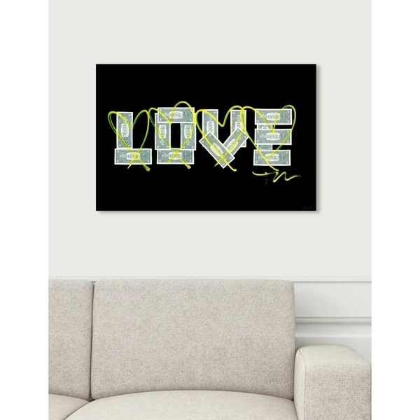 Oliver Gal 'Dollar Love' Typography and Quotes Wall Art Canvas Print - Green, Black (24 x 16)