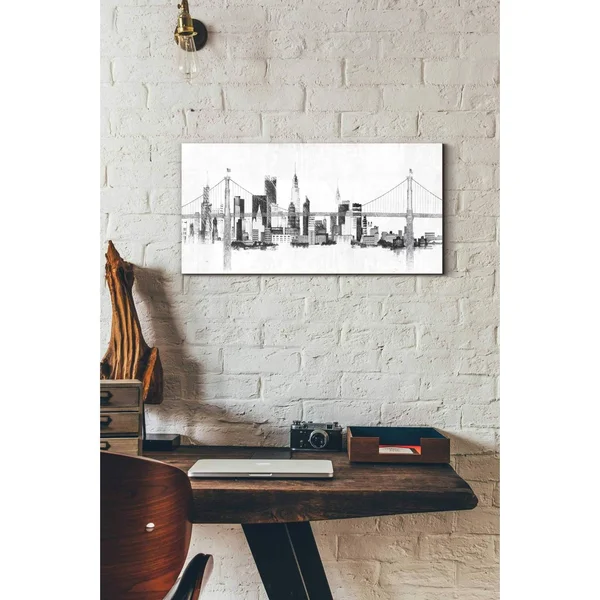 Epic Graffiti 'Bridge and Skyline Silver' by Avery Tillmon, Canvas Wall Art, 30 inchx60 inch, Size: 30 x 60, White
