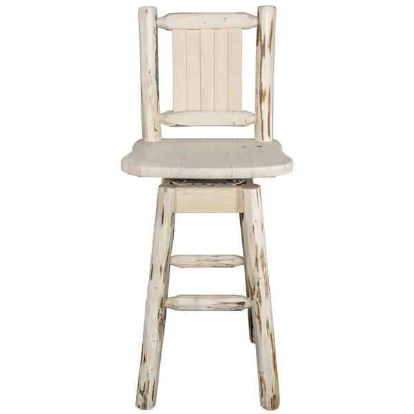 Montana Collection Barstool w/ Back & Swivel w/ Laser Engraved Moose Design, Clear Lacquer Finish