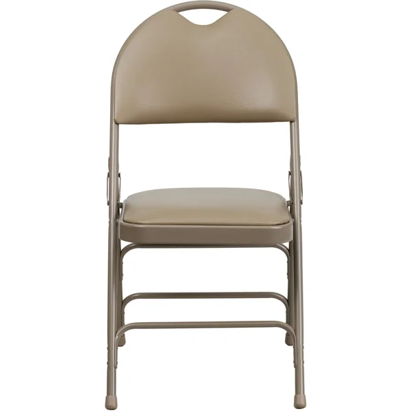 Flash Furniture 4 Pack Hercules Series Ultra-Premium Triple Braced Beige Vinyl Metal Folding Chair with Easy-Carry Handle