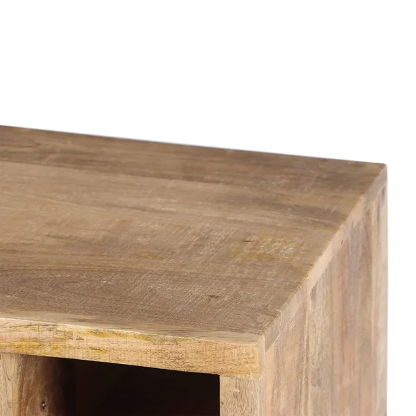 The Urban Port Transitional Mango Wood Side Table with Open Cubbies and Door Storage - Natural Brown