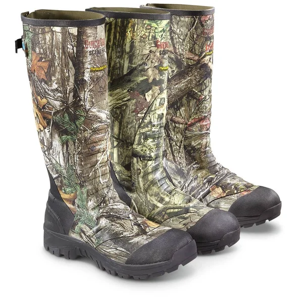 Rubber Hunting Boots: Guide Gear Ankle Fit Insulated Boots 1600 Gram, 9D, Mossy Oak Break-Up Country, Men's Size 9D