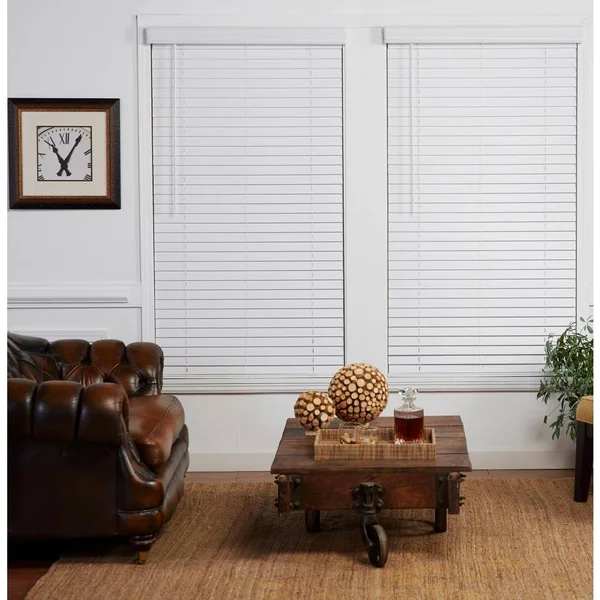 Perfect Lift Window Treatment Cut-to-Width White 2in Slats Room Darkening Cordless Faux Wood Blind-52.75in.W x 48in.L(Actual Siz