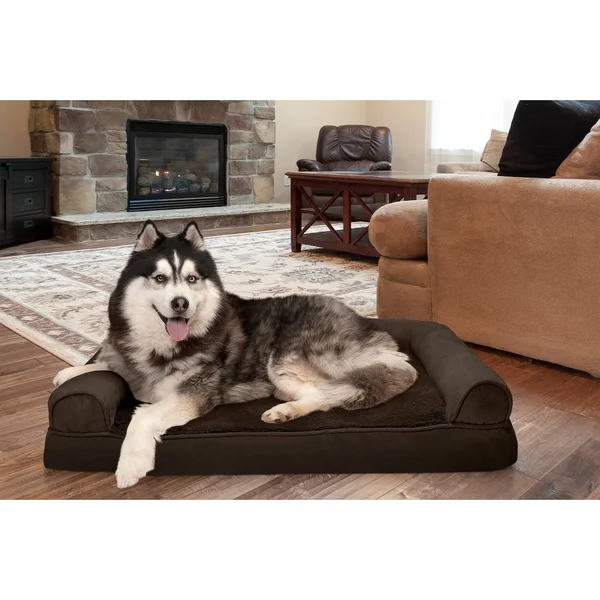 Furhaven Plush Suede Memory-Top Dog Couch Pet Bed (Medium, Gray)
