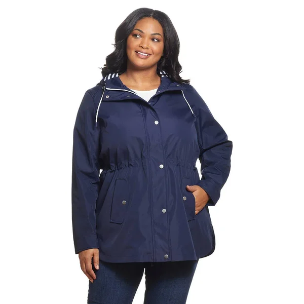 Weatherproof Plus Size Anorak Jacket with Nautical Stripe 3X True Navy - Boscov's