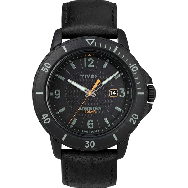 Timex TW4B14700JV Gallatin Solar Watch - Leather Strap & Black Dial