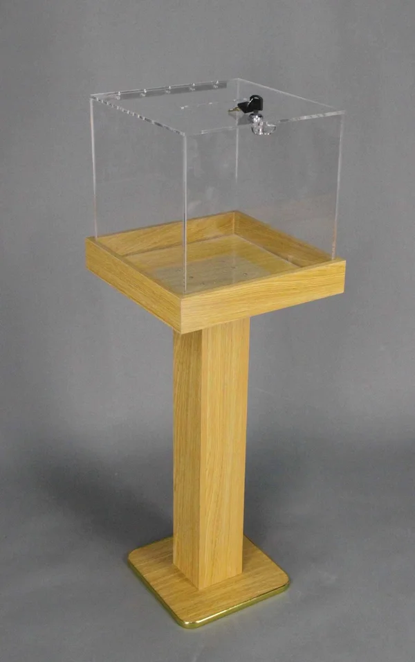 FixtureDisplays Wood Acrylic Large Floor Standing Tithing Box Offering Box Ballot Box Church Donation Box 14300, 15 x 15 x 38"