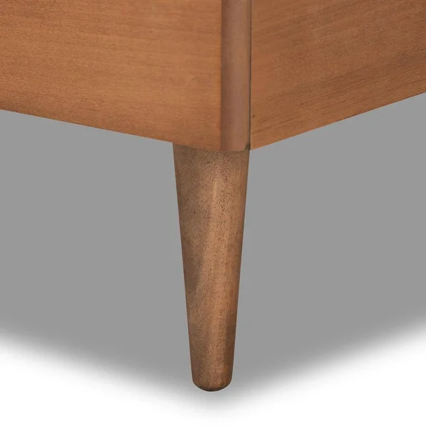 Baxton Studio Saul Mid-Century Modern Fabric Upholstered and Finished Wood Platform Bed Dark Grey & Walnut Brown, Twin