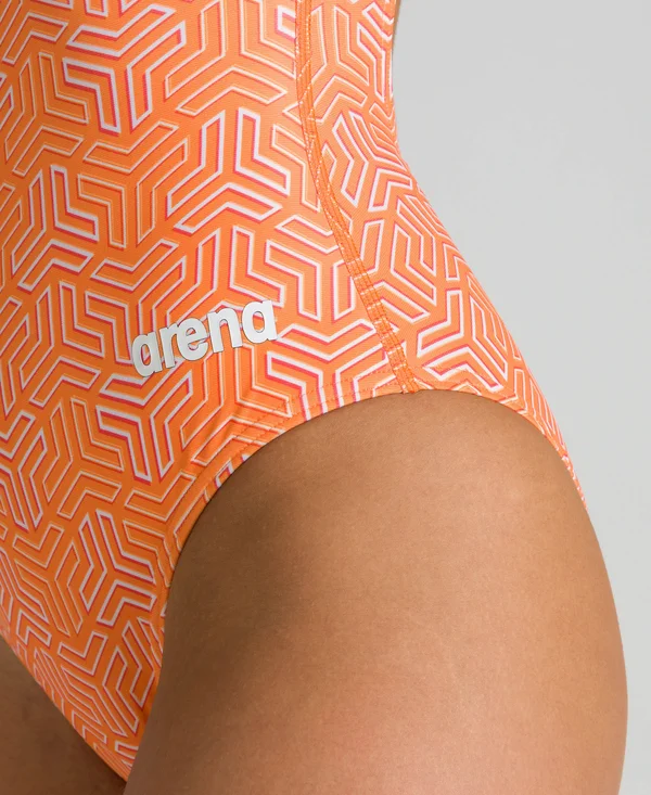 Arena Woman Kikko Light Drop Back One Piece Swimsuit Black-Multi Orange 30