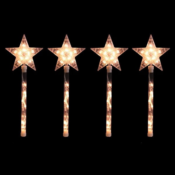 Northlight Set of 4 Lighted Star Christmas Pathway Marker Lawn Stakes - Clear Lights