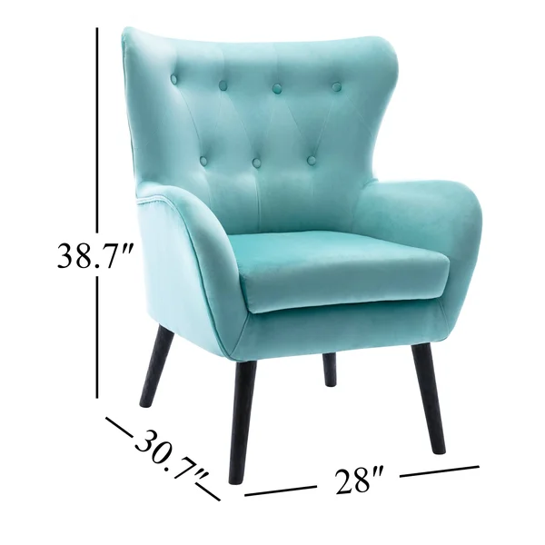 Corvus Cumbria Wingback Mid-Century Velvet Arm Chair - Cyan