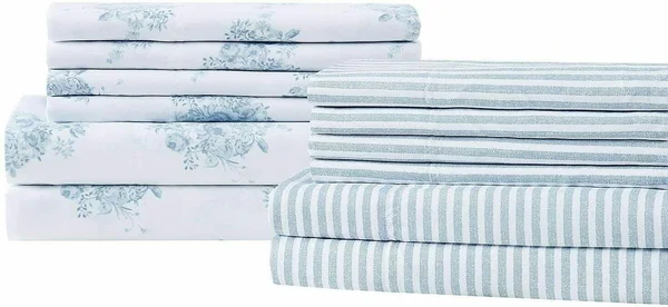 Prairie by Rachel Ashwell 12-Piece Garment Washed Sheet Set (Blue, King)