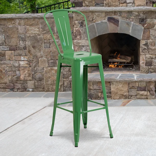 Flash Furniture 30x22 High Green Metal Indoor-Outdoor Barstool with Back
