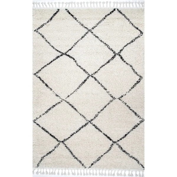 nuLOOM Jessie Moroccan Lattice Shag Off-White 8 ft. x 11 ft. Area Rug, Beige