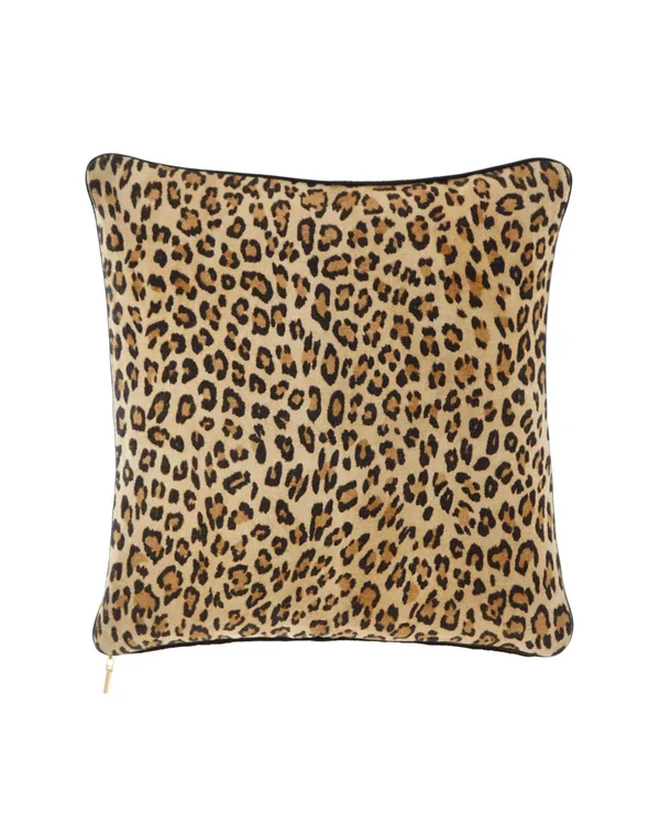 Ralph Lauren Weston Park Collection Eldric Linen Leather Leopard Square Pillow - Brown