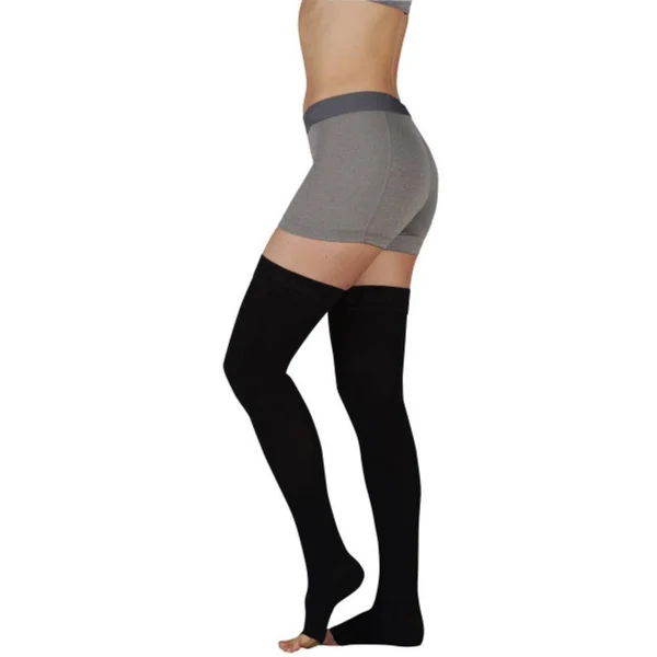 Juzo, Soft, 20-30 mmHg, Thigh High Open Toe-Size IV- Black- Silicone