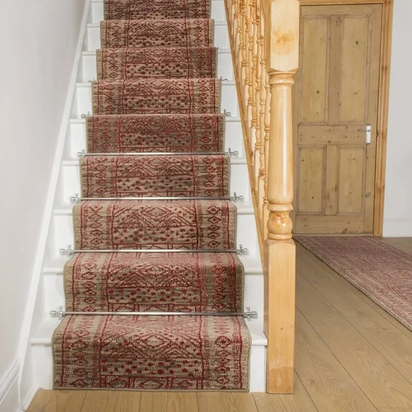 runrug USA Afrikans Taupe - Red Stair Carpet Runner Length: 15 Foo