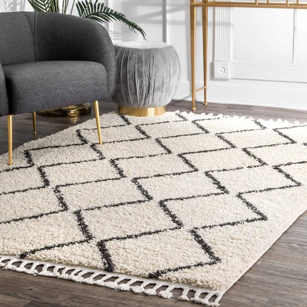 nuLOOM Michelle Diamond Trellis Shag Area Rug, 10& x 14&, Off-White