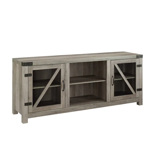 Walker Edison 58x22 Glass Barn Door Farmhouse TV Stand Console - Grey Wash