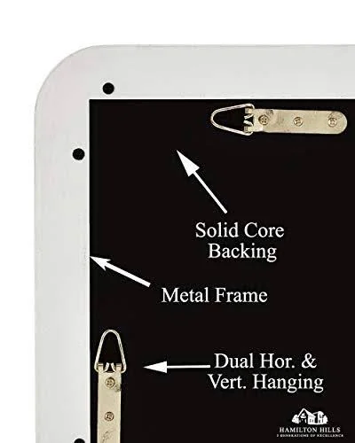 Hamilton Hills Contemporary White Metal Wall Mirror - Glass Panel White Framed Rounded Corner Deep Set Design, Mirrored Rectang