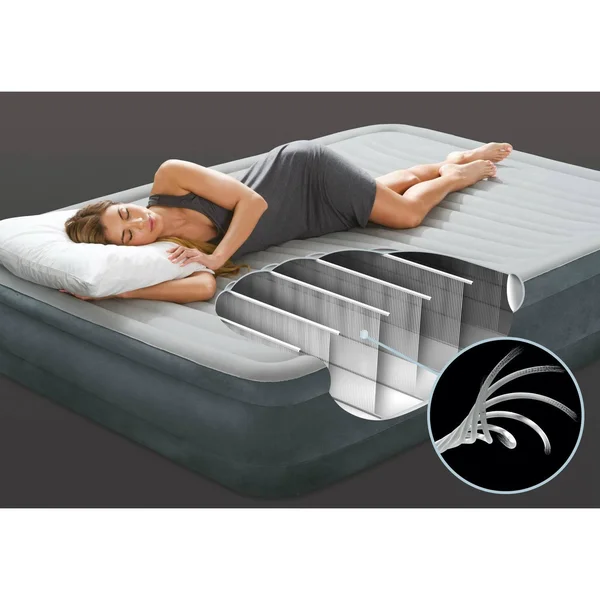 Intex Queen Comfort Plush Elevated Mattress Air Bed with Built-in Pump