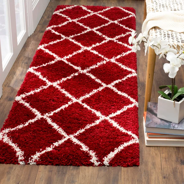 Safavieh Hudson Shag SGH281R Red - Ivory Rug 2&3x22 x 12& Runner