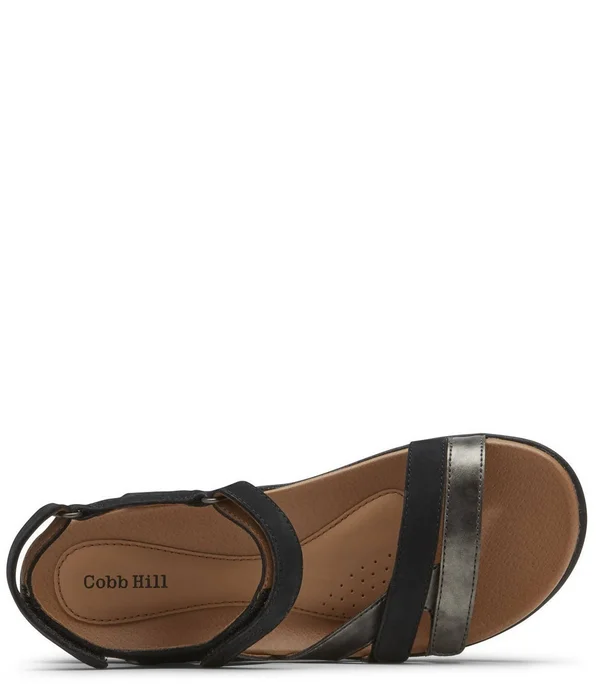 Cobb Hill Women's Rubey Instep 3-Strap Sandal Black Leather 9