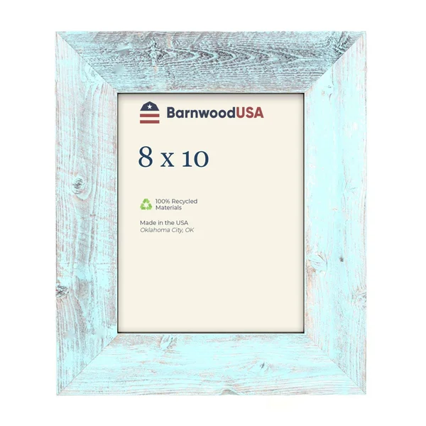 BarnwoodUSA - Farmhouse Picture Frame with 3 inch Wide Frame, 100% Reclaimed Wood (8x10, Robins Egg Blue), Size: 8 x 10