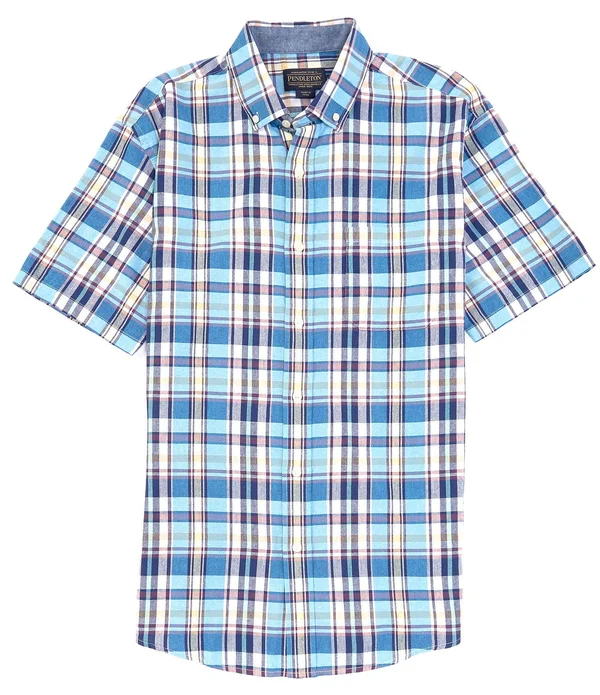 Pendleton Men's Madras SS Shirt - Large - Blue Multi Plaid
