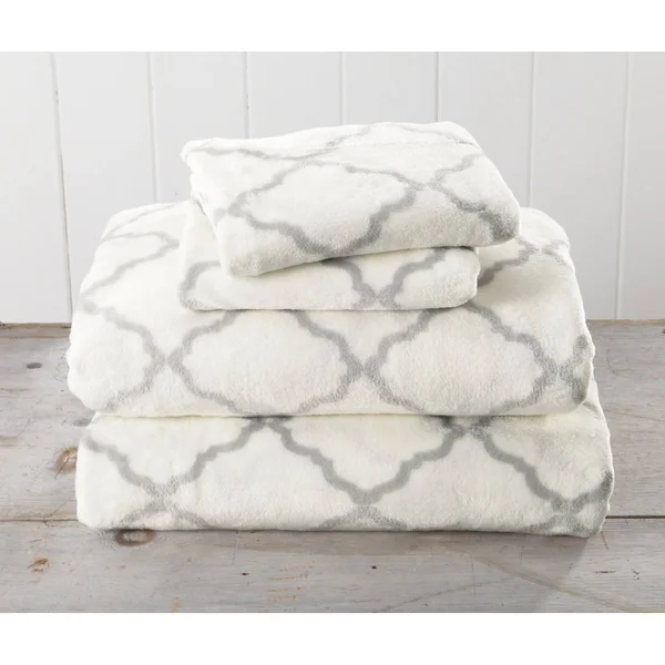 Great Bay Home Extra Soft Cozy Velvet Plush Printed Bed Sheet Set - Twin - Large Snowflake
