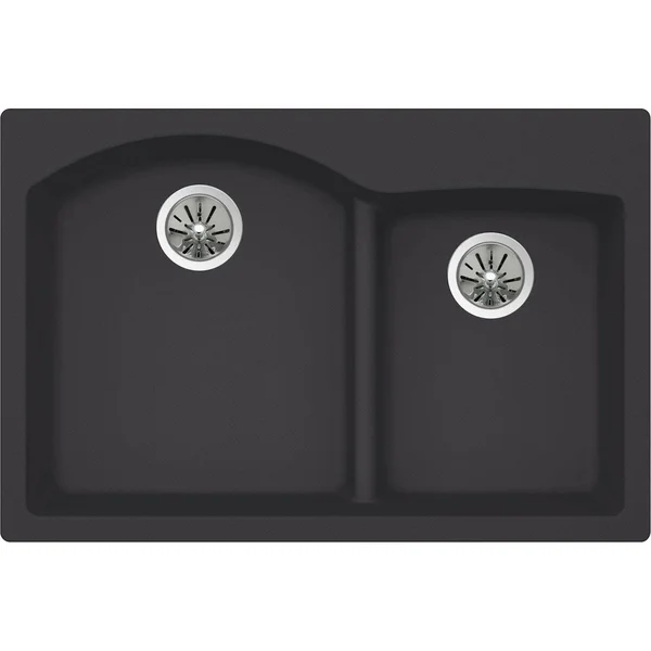 Elkay Quartz Luxe 33 inch Offset 60/40 Double Bowl Drop-In Sink - Caviar ELXH3322RCA0