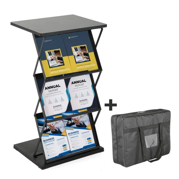 Mu0026t Displays Foldable Counter with Steel Literature Holder and Carrying Bag - Magazine Rack, Brochure Display Stand, Catalog