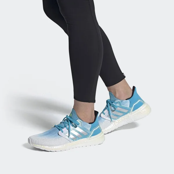 Adidas Ultraboost 20 White/Silver/Signal Cyan Men's Running Shoes - Size: 11.5