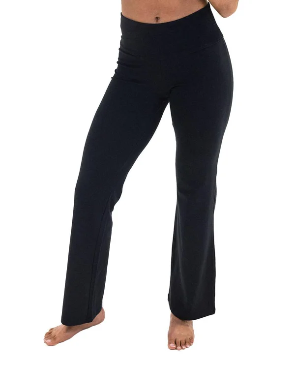 Spalding Womens Solid Flared Yoga Pants - Black - Large
